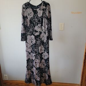 Betsy & Adam Black and Silver Floral Maxi Dress
